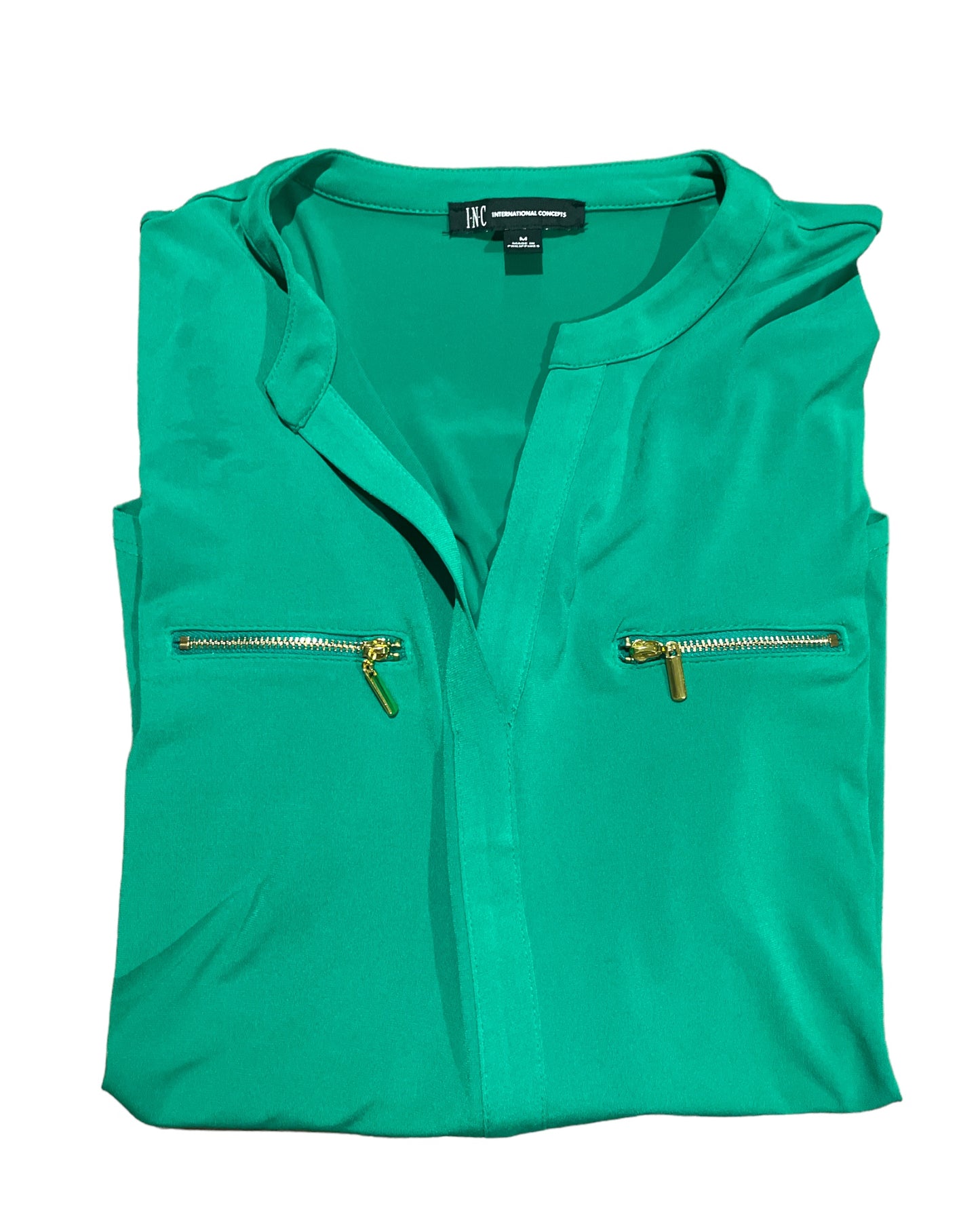 INC gold details green top