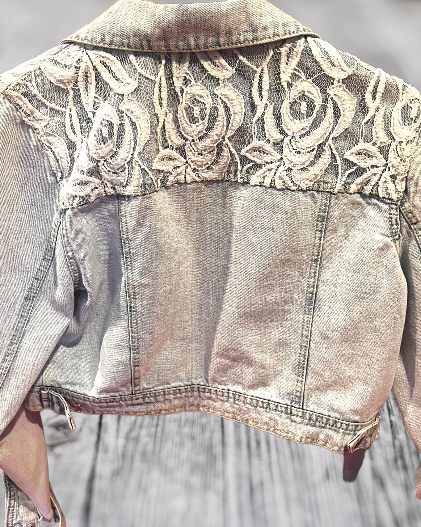 jean jacket short crochet detail